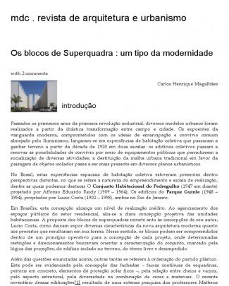 Os Blocos De Superquadra _ Um Tipo Da Modernidade _ Mdc