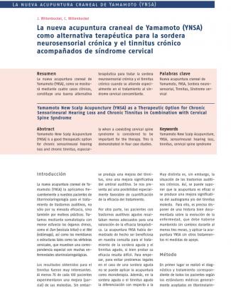 La Nueva Acupuntura Craneal De Yamamoto Ynsa Como Alternativa Terapeutica Para La Sordera Neurosensorial Cronica Y El Tinnitus Cronico Acompañados De Sindrome Cervical(1)