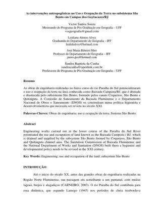 As Intervenções Antropogênicas No Uso E Ocupação Da Terra No Subsistema São Bento Em Campos Dos Goytacazes-rj