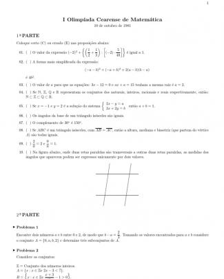 Olimpíada Cearense De Matemática (1981 Em Diante)