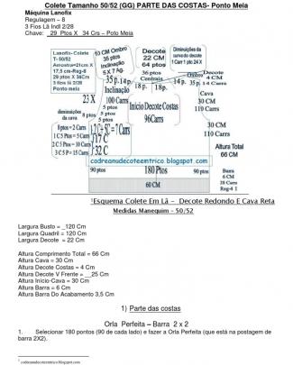 28) Receita De Tricô á Máquina - Colete Em 3 Fios Lã Industrial Fios Amparo 2/28 - Cava Redonda Parte Costas-t-50 / 52 (400 A 500 Gramas De Lã)