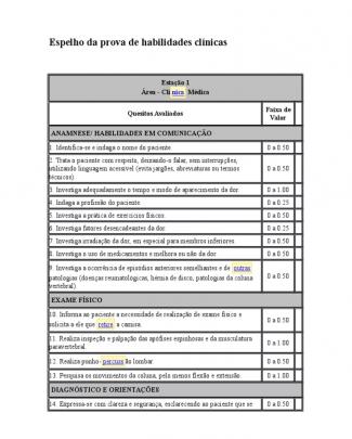 Espelho Da Prova De Habilidades Clínicas 2014