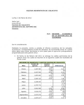 Informe De Tesoreria 2011