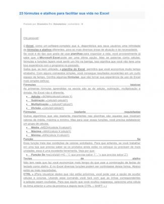 23 Fórmulas E Atalhos Para Facilitar Sua Vida No Excel