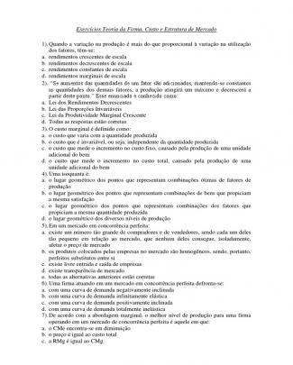 Exercícios_teoria Da Firma, Custo E Estrutura De Mercado.