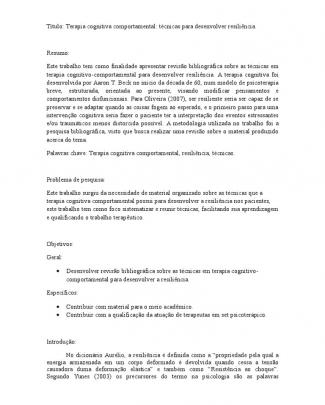 Terapia Cognitivo Comportamental E Técnicas Para Desenvolver Resiliência