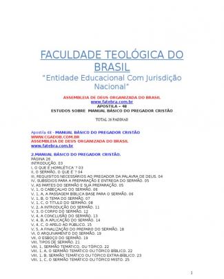 Apostila 48 - Manual Básico Do Pregador Cristão Da Fatebra