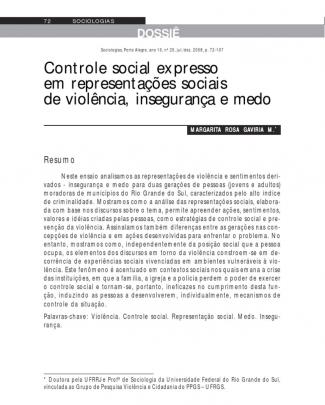 Controle Social Expresso Em Representações Sociais De Violência, Insegurança E Medo