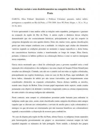 Resenha Garcia, Elisa Frühauf. Identidades E Políticas Coloniais Guaranis, índios Infiéis, Portugueses E Espanhóis No Rio Da Prata.docx