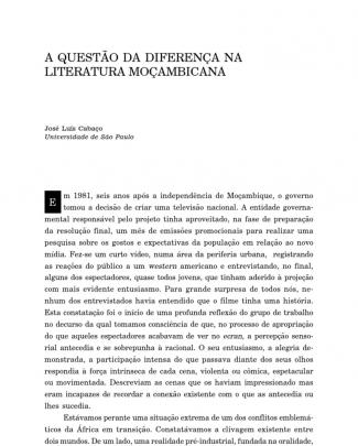 Cabaço, José Luis - A Questão Da Diferença Na Literatura Moçambicana