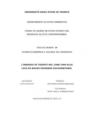 L'assedio Di Trieste Del 1368-1369 Alla Luce Di Nuove Evidenze Documentarie (2014)