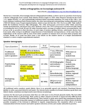 Breton Orthographies: An Increasingly Awkward Fit