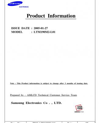 Samsung Ltm190m2-l01 Lcdpanel Datasheet