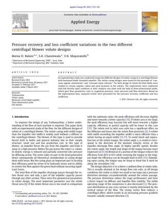 Pressure Recovery And Loss Coefficient Variations In The Two Different Centrifugal Blower Volute Designs