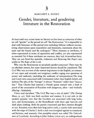 Doody Gender Literature And Gendering Literature In The Restoration