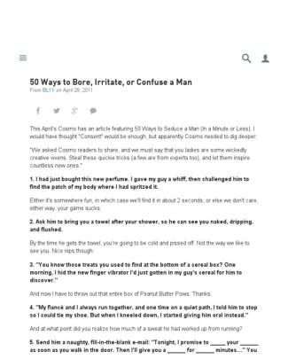 50 Ways To Bore, Irritate, Or Confuse A Man - Collegehumor Post