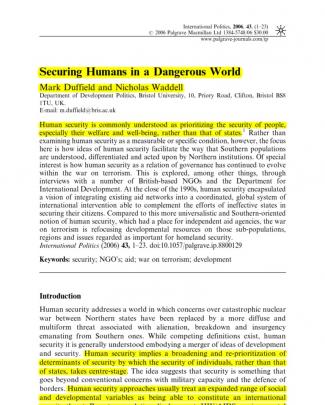 Duffield And Waddell - Securing Humans In A Dangerous World