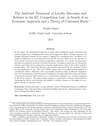 Dr. Danilo Samà - The Antitrust Treatment Of Loyalty Discounts And Rebates In The Eu Competition Law:in Search Of An Economic Approach And A Theory Of Consumer Harm