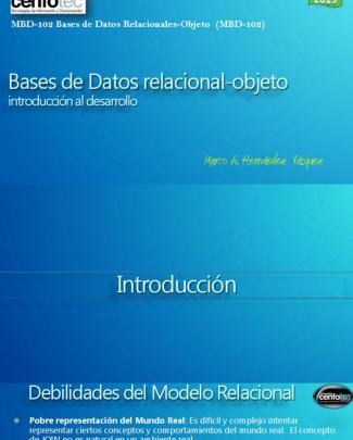 Leccion 1 Y 2a - Mdb-102 Bases De Datos Relacional-objeto (introducción Al Desarrollo)