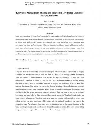 Knowledge Management, Sharing And Creation In Developing Countries’ Banking Industries