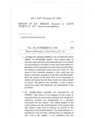 1. Estate Of Hemady V. Luzon Surety