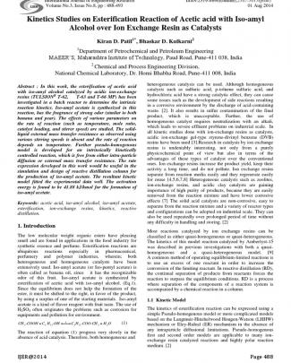 Kinetics Studies On Esterification Reaction Of Acetic Acid With Iso-amyl Alcohol Over Ion Exchange Resin As Catalysts