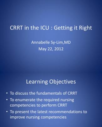 Crrt In The Icu - Getting It Right