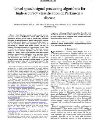 Novel Speech Signal Processing Algorithms For High-accuracy Classification Of Parkinson‟s Disease