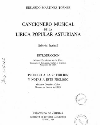 Cancionero De La Lirica Popular Asturiana - Martinez Torner