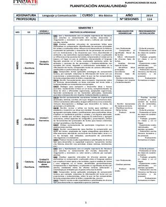 Lenguaje Planificacion - 6 Basico Proate Ambos Semestres(1)