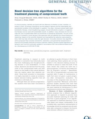 11 . Novel Decision Tree Algorithms For The Treatment Planning Of Compromised Teeth