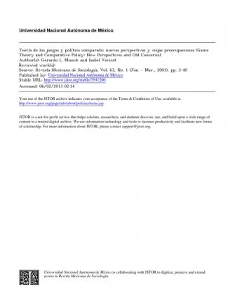 Teoría De Los Juegos Y Política Comparada, Nuevas Perspectivas Y Viejas Preocupaciones - Gerardo L. Munck E Isabel Vericat