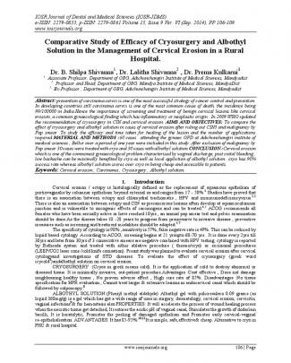 Comparative Study Of Efficacy Of Cryosurgery And Albothyl Solution In The Management Of Cervical Erosion In A Rural Hospital.