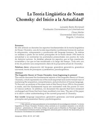 Birchenall, L. B., Y Müller, O. (2014). La Teoría Lingüística De Noam Chomsky Del Inicio A La Actualidad. Universidad Del Valle.