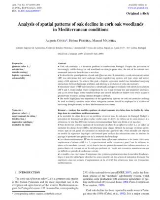 Analysis Of Spatial Patterns Of Oak Decline In Cork Oak Woodlands In Mediterranean Conditions