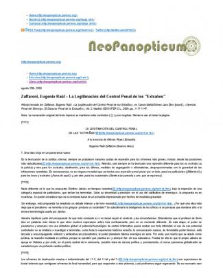 Zaffaroni Eugenio.- La Legitimación Del Control Penal De Los Extraños