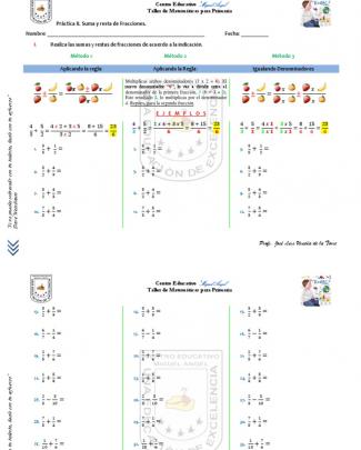 Practica I. Suma Y Resta De Fracciones. Primaria.