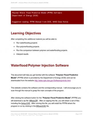 Module 6a - Polymer Water Flood Predictive Model (pfpm) Software