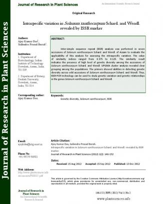 Intraspecific Variation In Solanum Xanthocarpum Schard. And Wendl. Revealed By Issr Marker