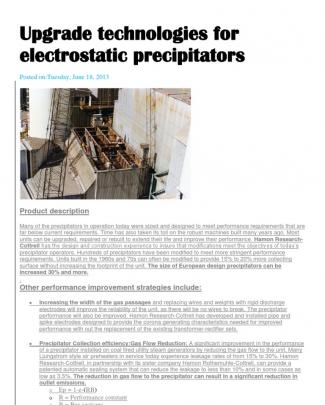 Upgrade Technologies For Electrostatic Precipitators