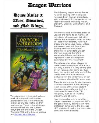 Dragon Warriors House Rules 3