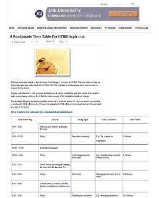 A Readymade Time Table For Iitjee Aspirants