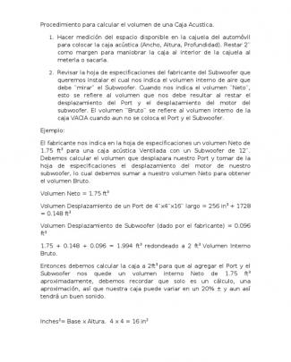 Procedimiento Para Calcular El Volumen Interno De Una Caja Acustica