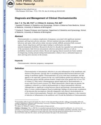 Diagnosis And Management Of Clinical Chorioamnionitis