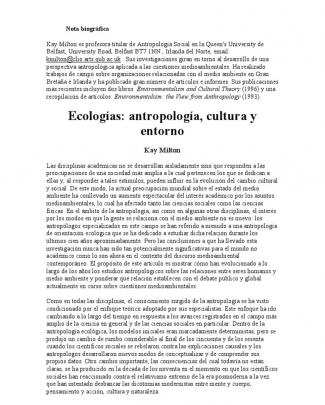 Ecologías: Antropología, Cultura Y Entorno Kay Milton