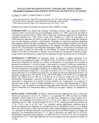 Evaluación De Fosfitos En El Control Del Tizón Tardío (phytophtora Infestans) Para Producción Sana De Papa En El Ecuador