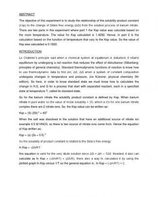 Thermodynamic Functions And Solubility Product Of Barium Nitrate