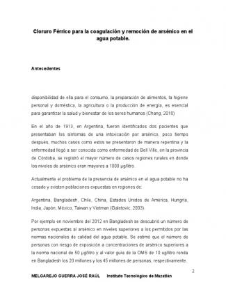 Cloruro Férrico Para La Coagulación Y Remoción De Arsénico En El Agua Portable