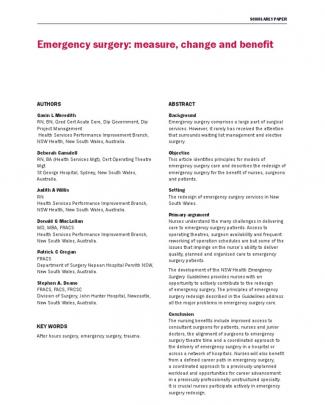 Emergency Surgery Measure, Change And Benefit