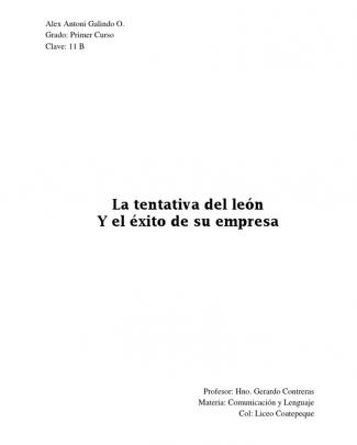 Fabula La Tentativa Del León Y El Exito De Su Empresa